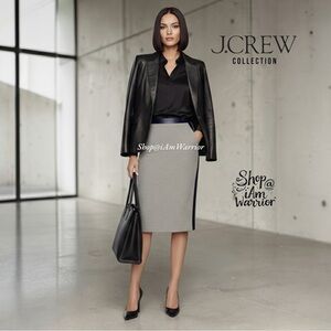 J.Crew Collection *RARE* No. 2 leather tipped heather grey wool pencil skirt